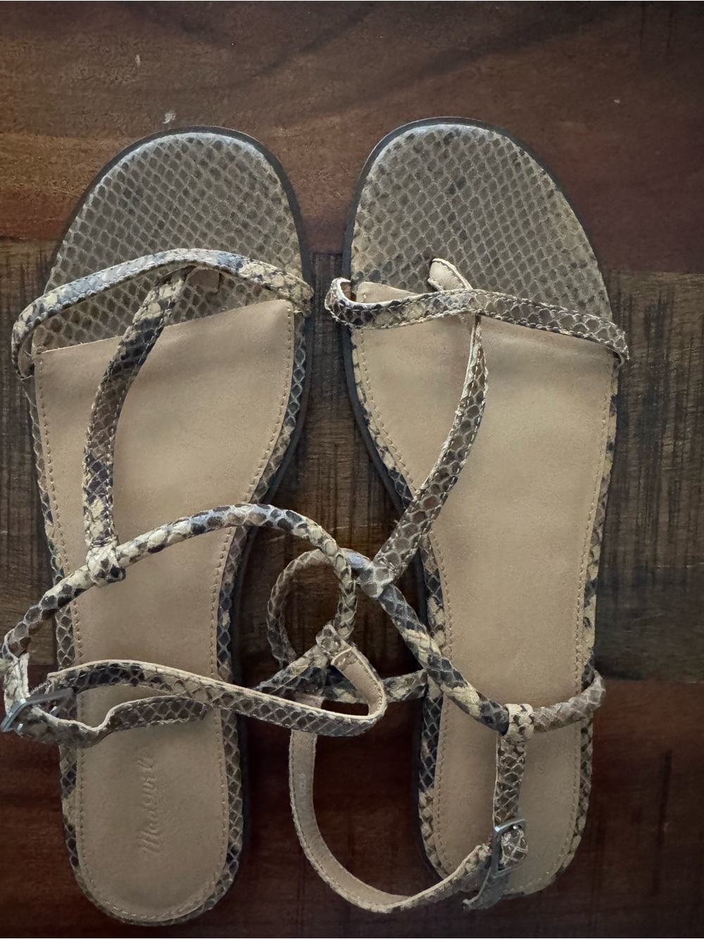 Madewell Snake-Print Wrap Sandals in Tan and Black